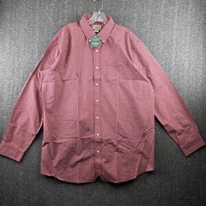 L.L.Bean Shirt Mens XL Tall Red Check Plaid Wrinkle Resistant Cotton Long Sleeve